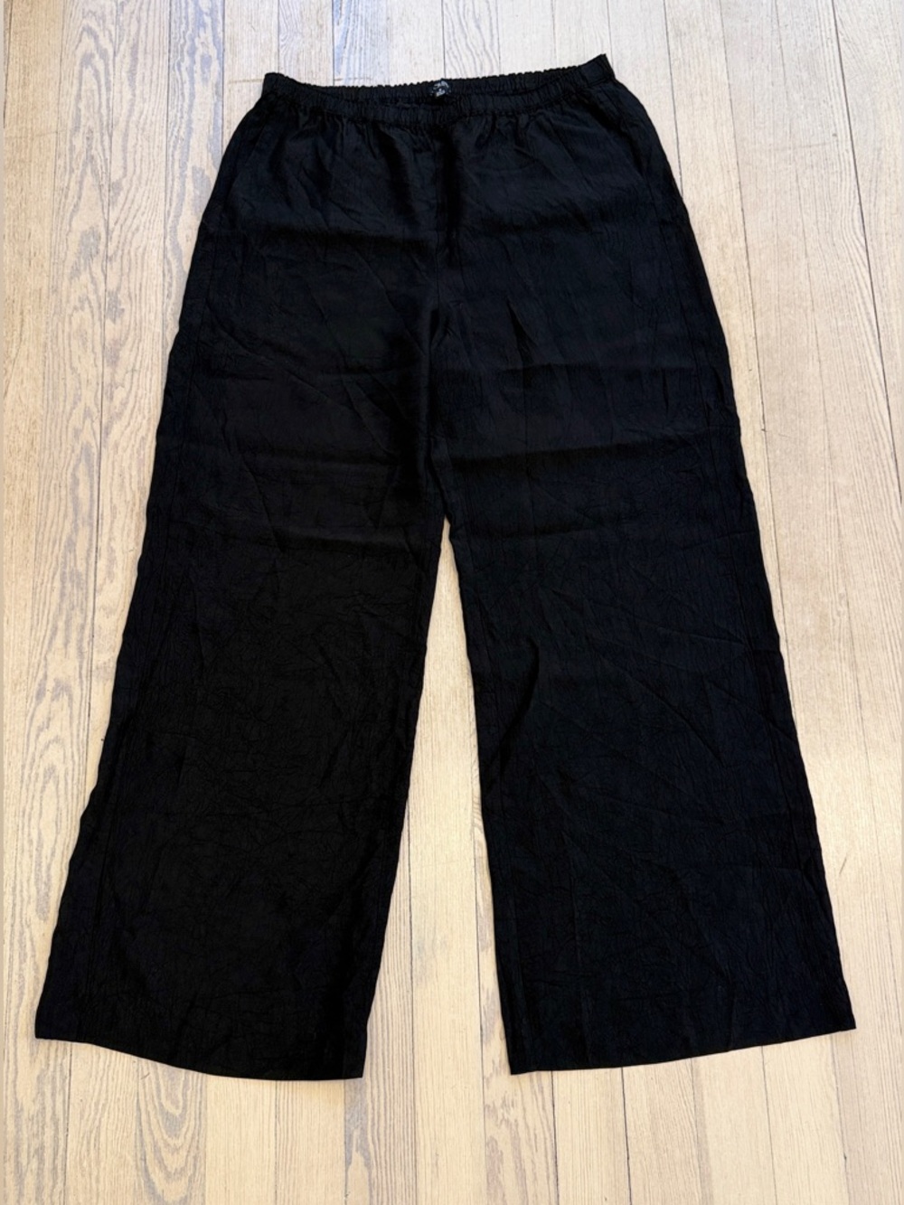 J. CREW Women's Black Textured Satin High Rise Relaxed Stratus Pants Size M